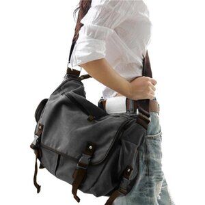 Vintage Canvas Messenger Bag Large Laptop Shoulder Bag Book Bag Women Men Black